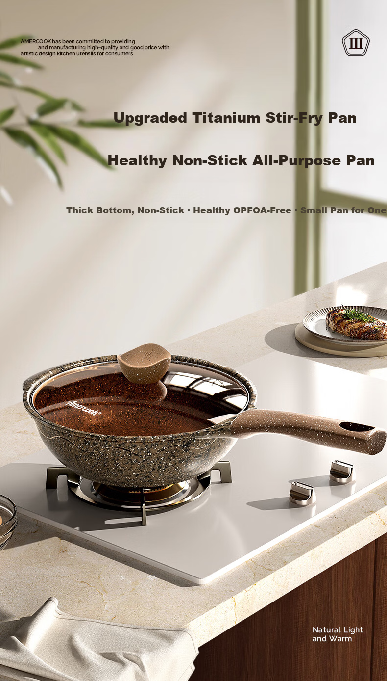 Amercook Alfita Non-Stick Maifan Stone Frying Pan Flat Bottom Stir-Fry Pan Skillet for Induction and Gas Cooktops 2