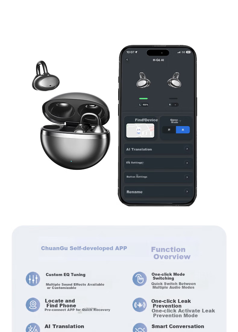 Chuangu 2026 New AI Simultaneous Translation Bluetooth Bone Conduction True Wireless Ear Clip Translator Comfortable Non-In-Ear Sports High-Quality Sound 24