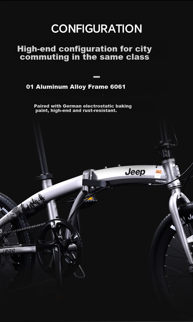 Jeep Foldable Bicycle Unisex Urban Commuter Lightweight Riding Graphite Gray - Fashion Model 20 Inch 7-Speed 5