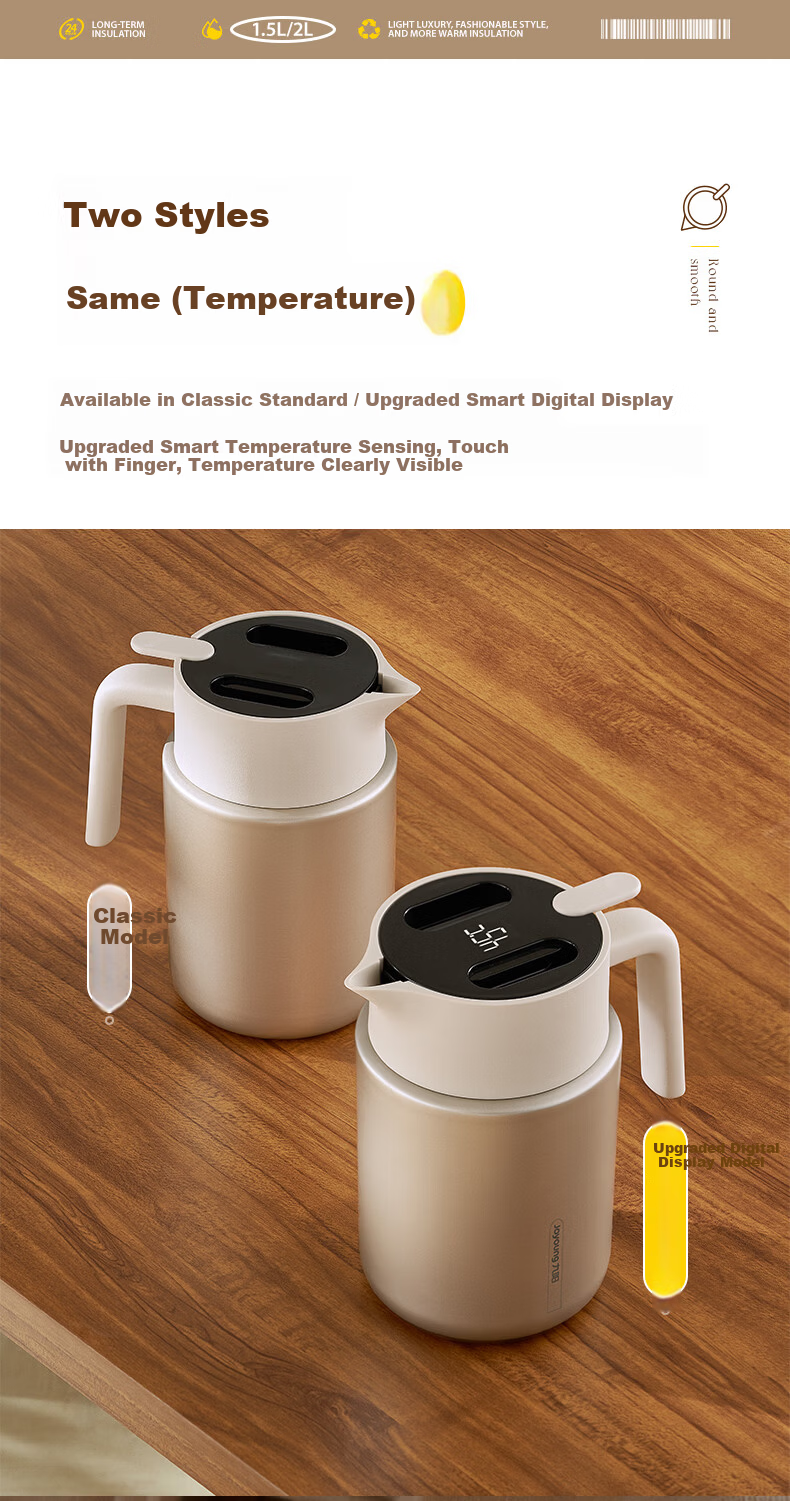 Joyoung Insulated Kettle Household Outdoor Large Capacity Smart Temperature Display Kettle 316L Stainless Steel Insulated Kettle 1.5L 5