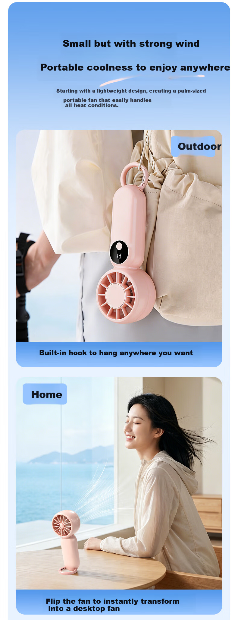 ALittleFlower [2026 New Model] Small Handheld Fan, Cooling Portable Quiet Long-Lasting Electric Fan, Compact Mini Fan for Students, Portable Children's Blowing Rice Gadget, High-Speed 8