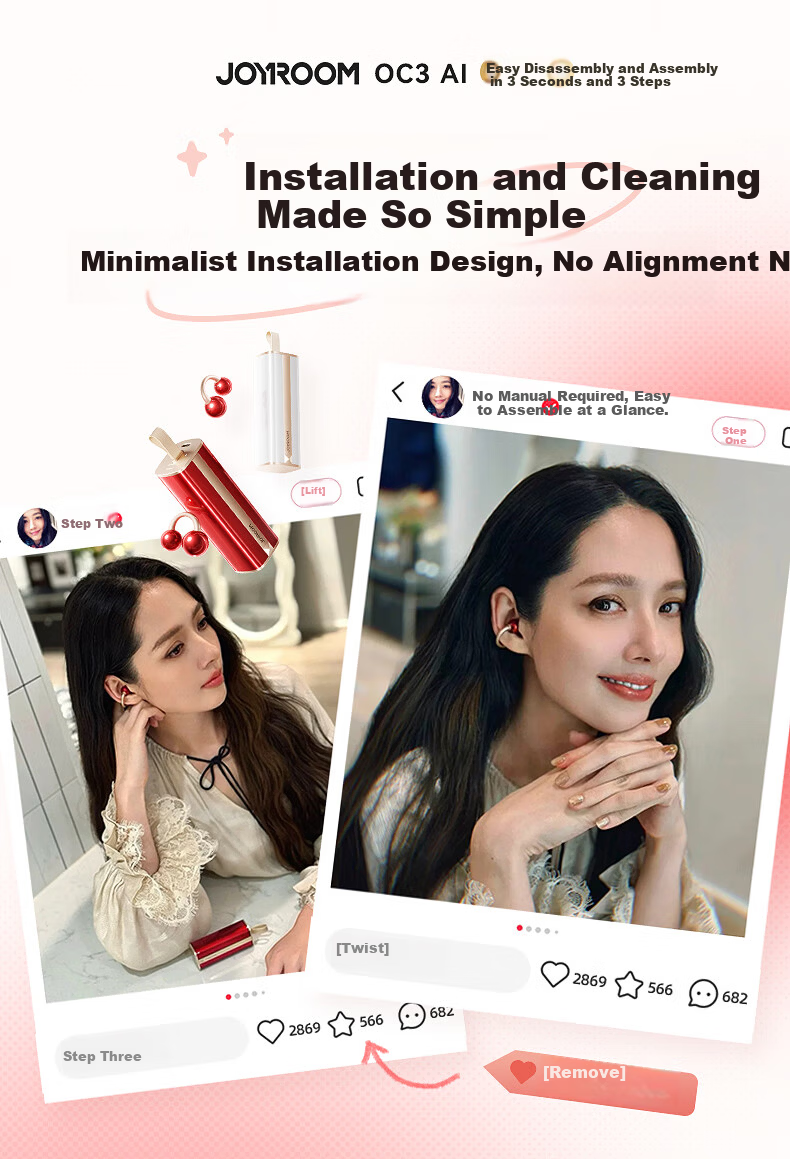 Joyroom OC3 Lipstick Bluetooth Earbuds Clip-On Bone Conduction Open-Ear Noise-Cancelling AI Office Translation Device Unisex Gift 3