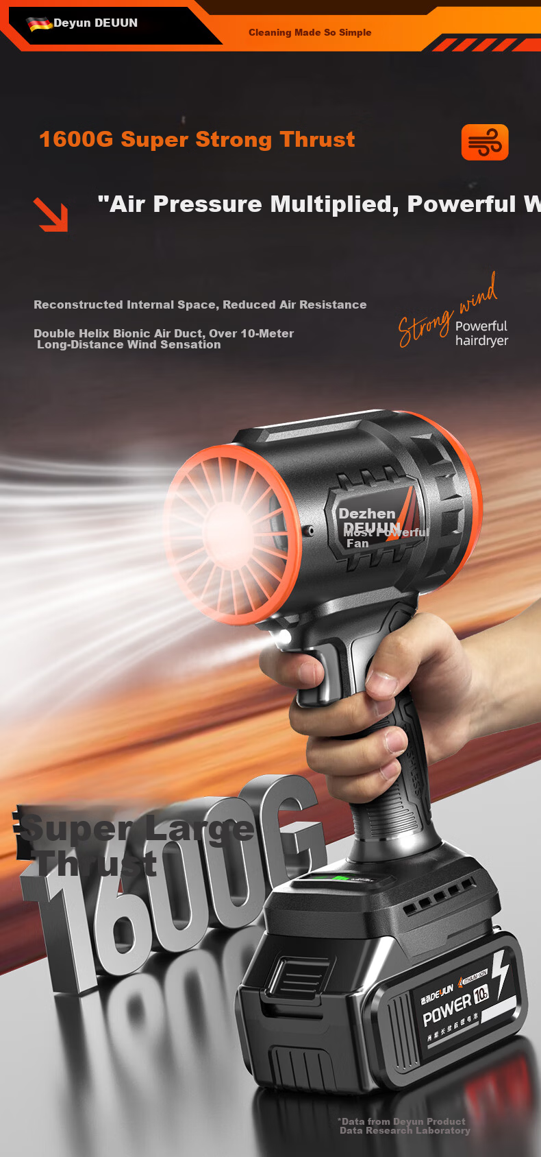 Deyun Handao High-Power Turbo Fan Strong Blower Lithium Battery Storm Gun Blower Dust and Snow Blower 6