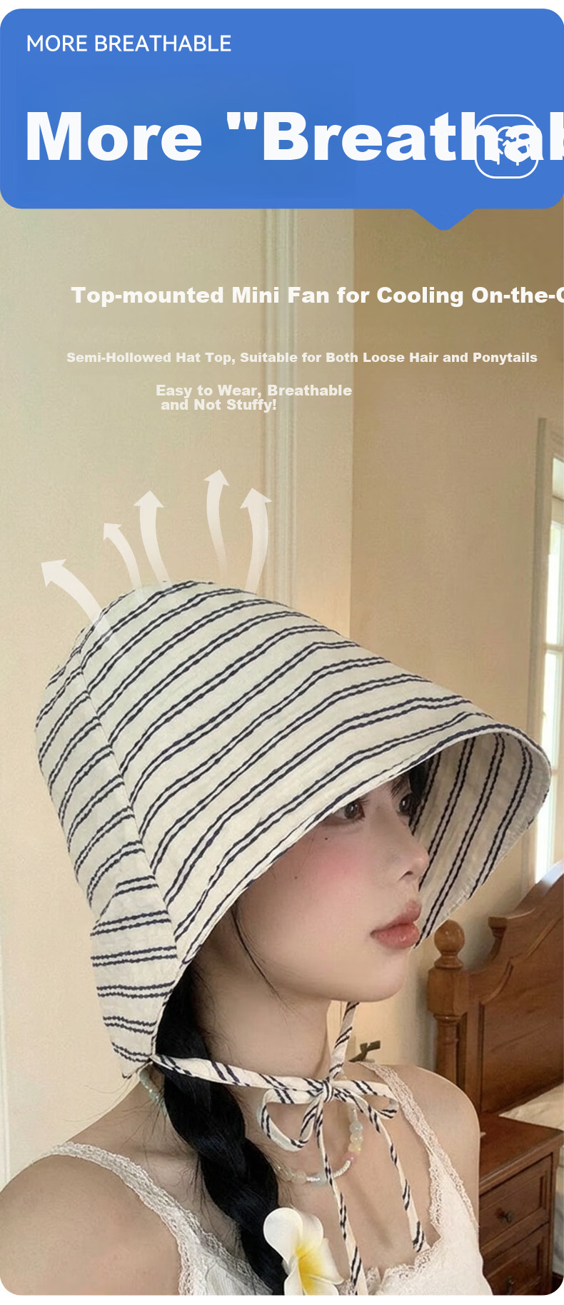 FitonTon Women's Summer Sun Protection Hat Striped UV Protection Outdoor Beach Sun Hat Travel Face Cover Hat 4