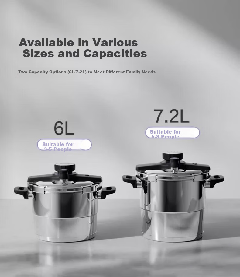 SUPOR 316L Stainless Steel Large Capacity Pressure Cooker Thickened Explosion-Proof Gas and Induction Cooker Compatible 22cm 6L 8