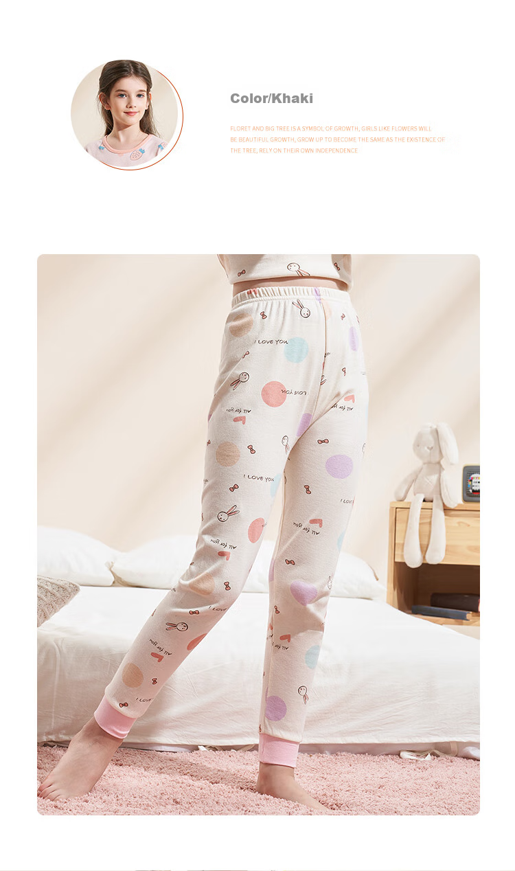 LangSha [7A Antibacterial + 100% Cotton] Children's Autumn Pants, 2-Pack Girls' Sleepwear, Big Kids' Autumn And Winter Thermal Underwear, Student Warm Leggings 11