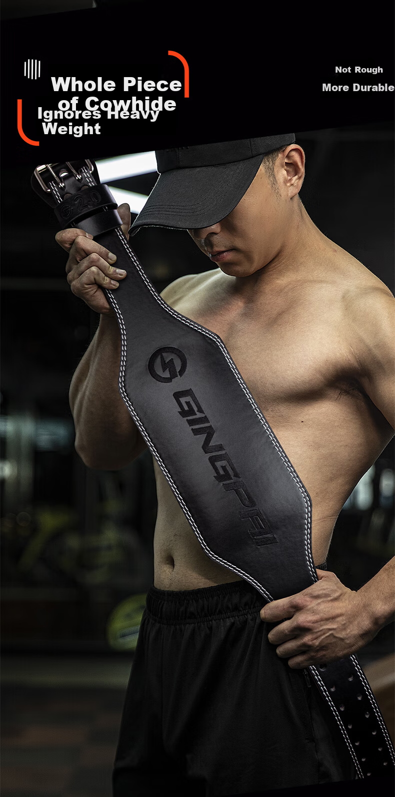 GINGPAI SPORT Leather Fitness Belt Squat Deadlift Protective Waistband Men's Professional Training Weightlifting Powerlifting Gray Purple Narrow L 5