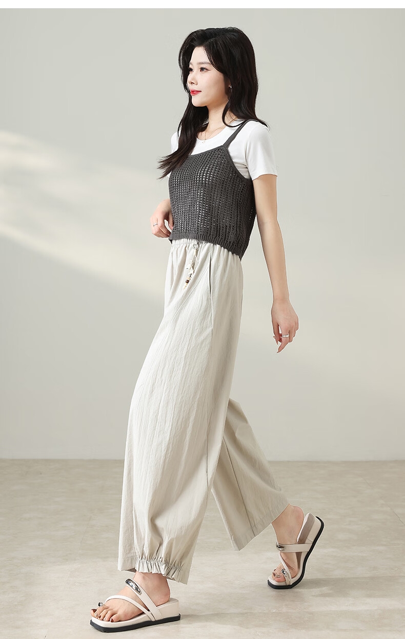 Xueqiman New Style Flower Bud Wide-Leg Pants Women Summer Thin Slim Ruffle Hem Small Size Nine-Point Casual Harem Pants 9