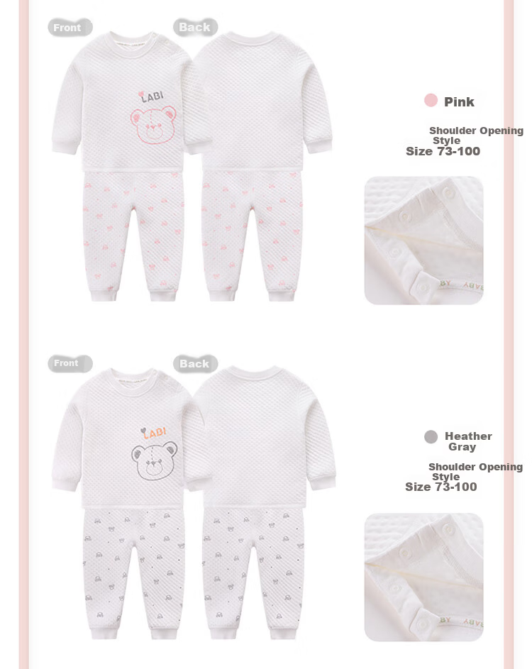 Labi Baby Children's Home Wear Set, Autumn And Winter Boys And Girls Thermal Underwear Set, Shoulder Opening Pink, Size 100 13