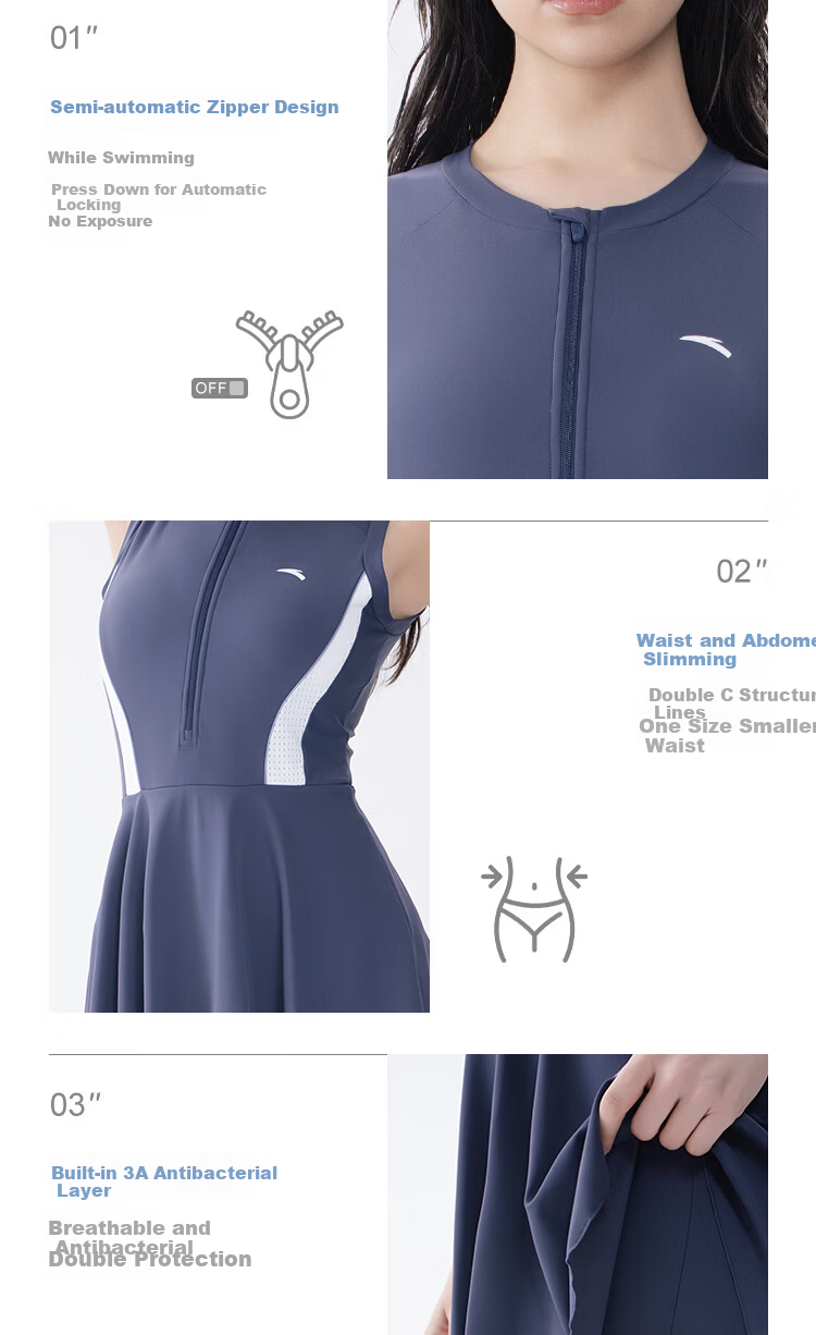 Anta 2026 New Slim Waist Sleeveless One-Piece Swimsuit for Women Dark Gray XL 12