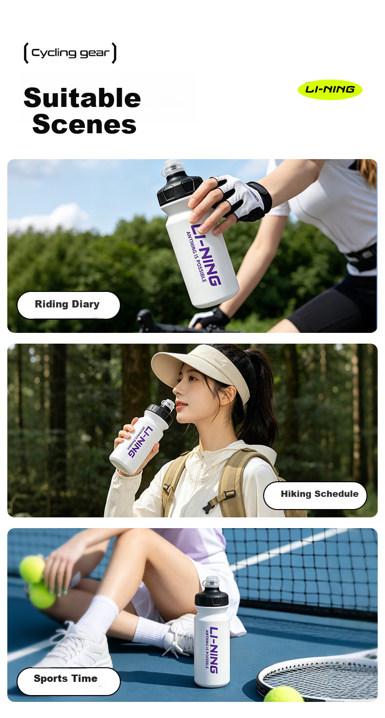 LI-NING Large Capacity Squeeze Bicycle Water Bottle Outdoor Sports Water Bottle Mountain Bike Cycling Water Bottle Accessory 8