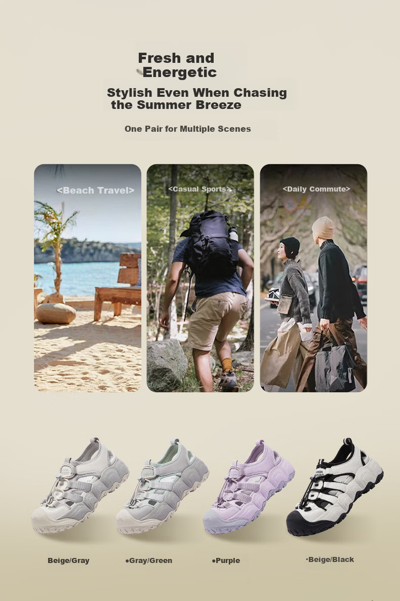 CAMEL Bamboo Stream Cute Hole Shoes Women Panda Collaboration Outdoor Breathable Sports Sandals L26M202035 Beige/Gray 37 4