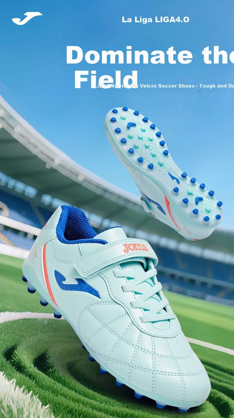JOMA 2025 New Magic Tape Children's Soccer Shoes MG Short Studs Youth Student Training Shoes Light Blue/Dark Blue Size 36 1