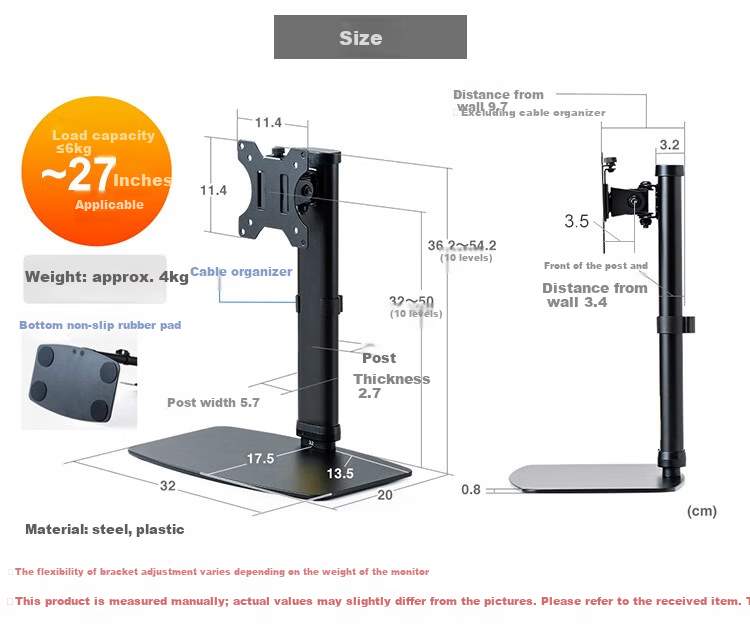 SANWA Vertical Monitor Stand Adjustable Height and Angle Non-Slip Base 27-inch Easy Installation LA020 Black 15