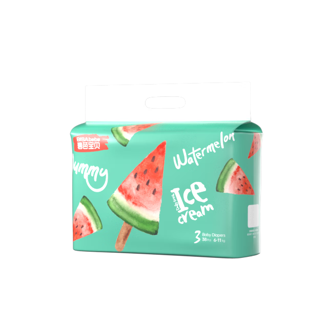 Bibabaobei Ice Cream Special Diapers, M Size, 38 Pieces (6-11kg), Ultra-Thin And Breathable, Mint Fresh