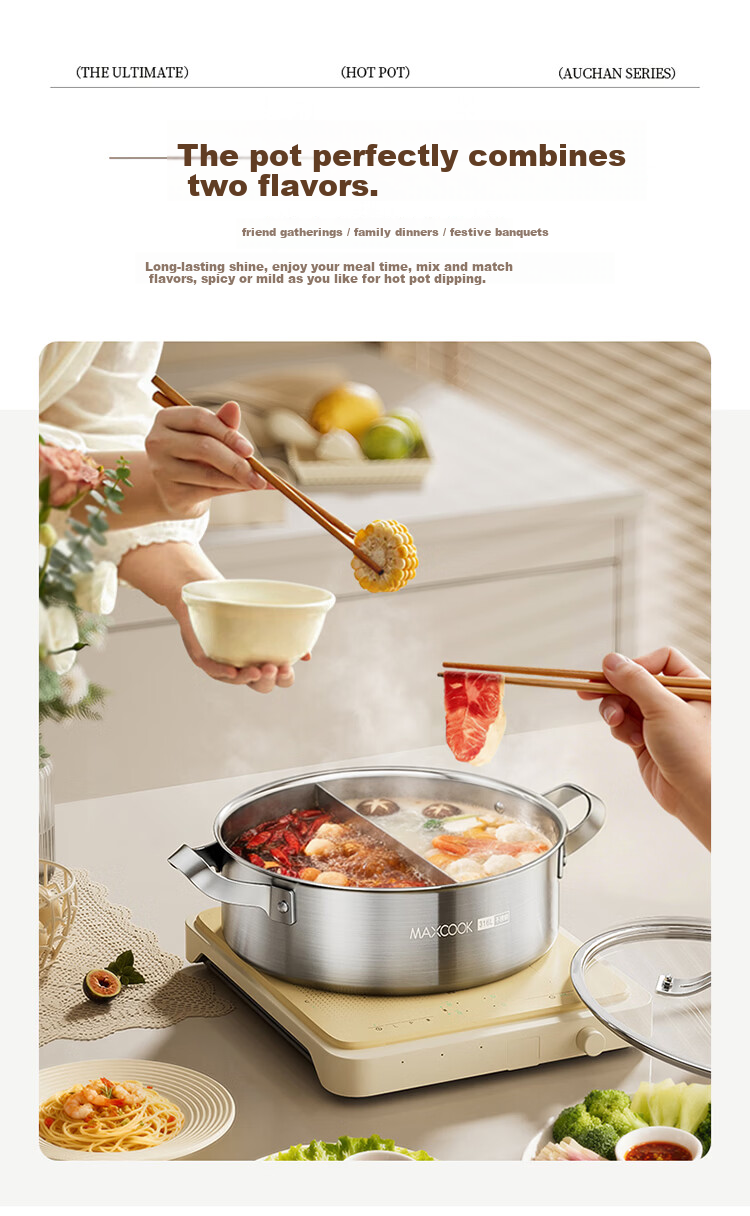 MAXCOOK 316L Stainless Steel 28cm Triple-Layer Mandarinfish Hot Pot with Lid Compatible with Gas and Induction Cookers MCT4015 2