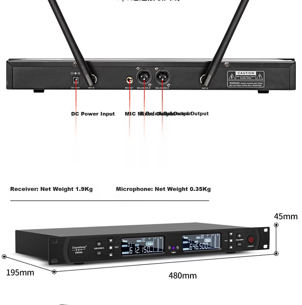 Depusheng DR666 Professional Wireless Microphone Dual Transmitter Karaoke Stage Performance KTV Singing School Speech Wedding Conference UHF Long-Distance Anti-Howling Microphone System 36