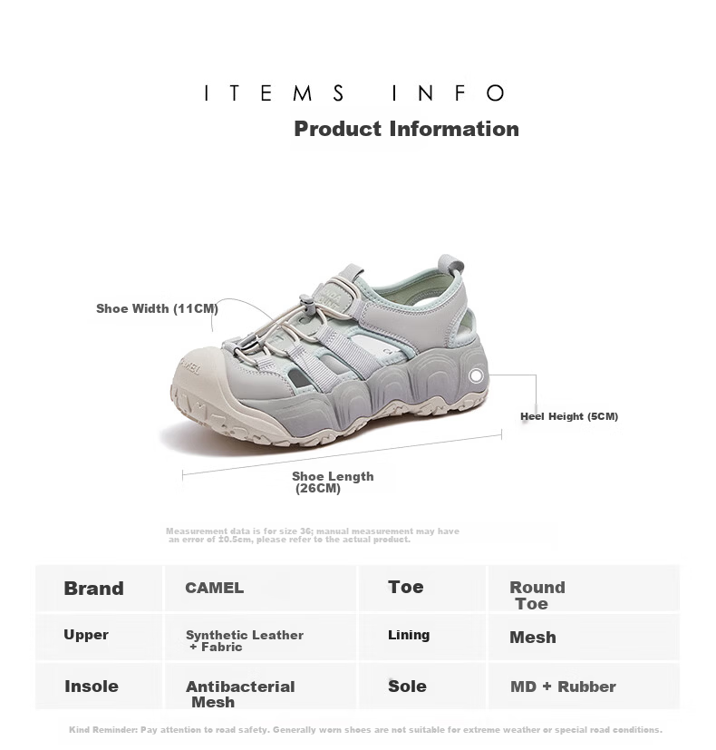 CAMEL Bamboo Stream Cute Hole Shoes Women Panda Collaboration Outdoor Breathable Sports Sandals L26M202035 Beige/Gray 37 24