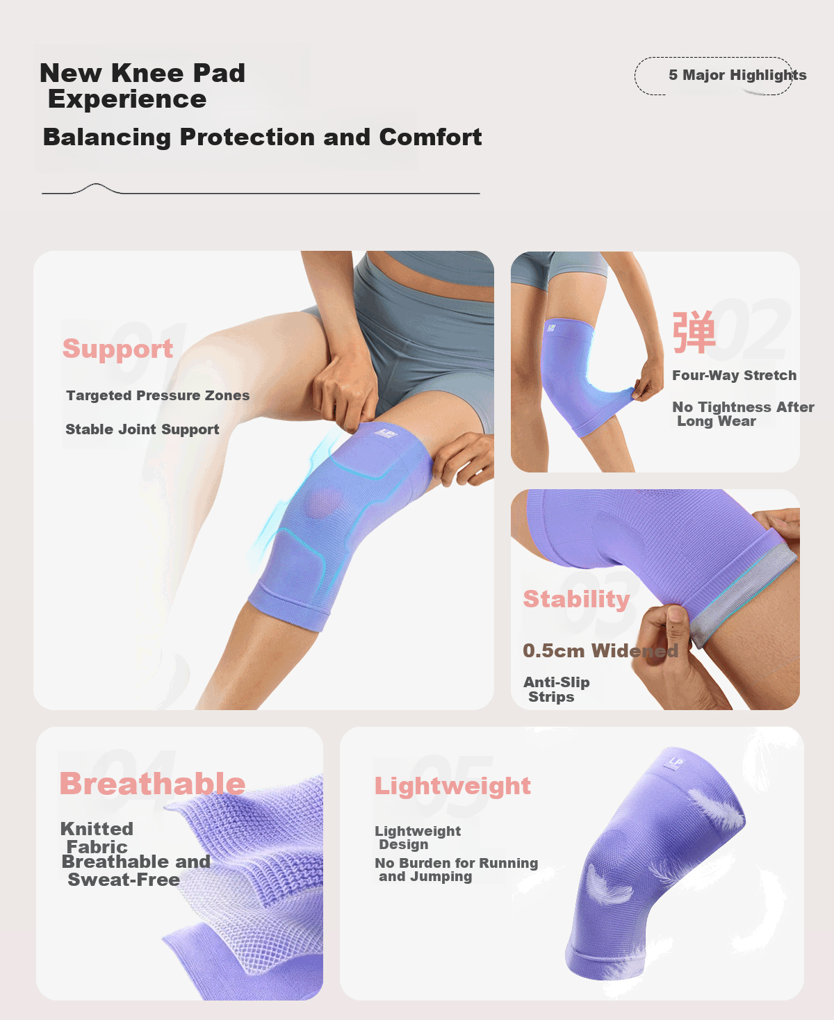 LP 1617CK Women's Lightweight Breathable Non-Slip Compression Knee Support Black Pair M 7