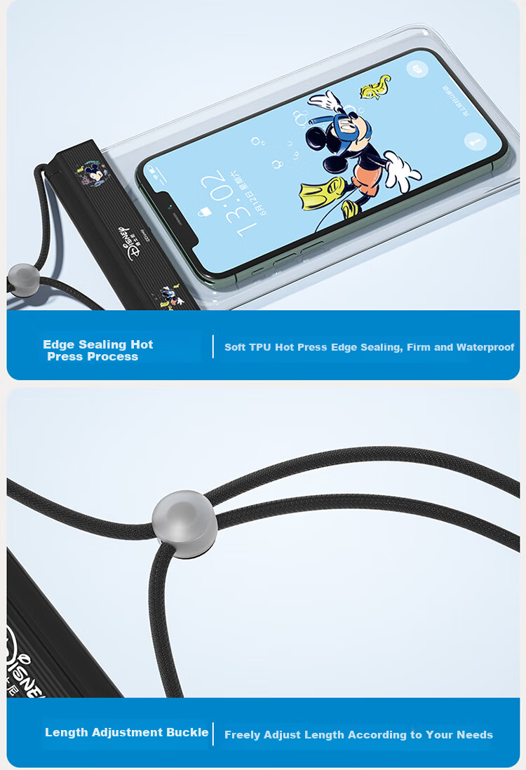 Disney Waterproof Phone Pouch Touchscreen Compatible Swimming Rafting Gear Snorkeling Hot Spring Underwater Photography Tool D95608 Black 8