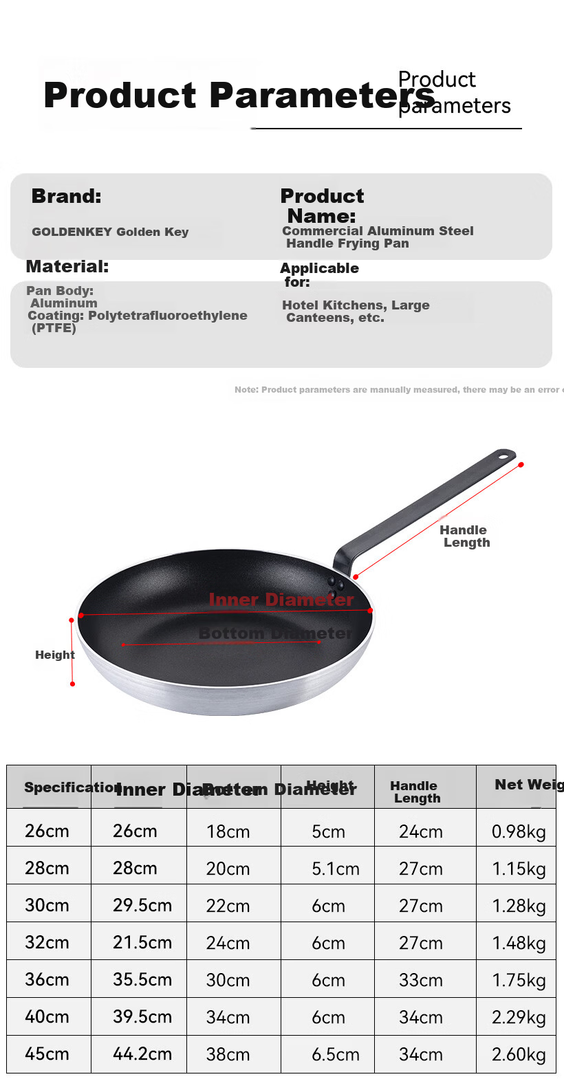 Golden Key Flat Non-Stick Frying Pan Commercial Chef Special 32cm Large Double Bottom Aluminum Skillet GK-JP320 7