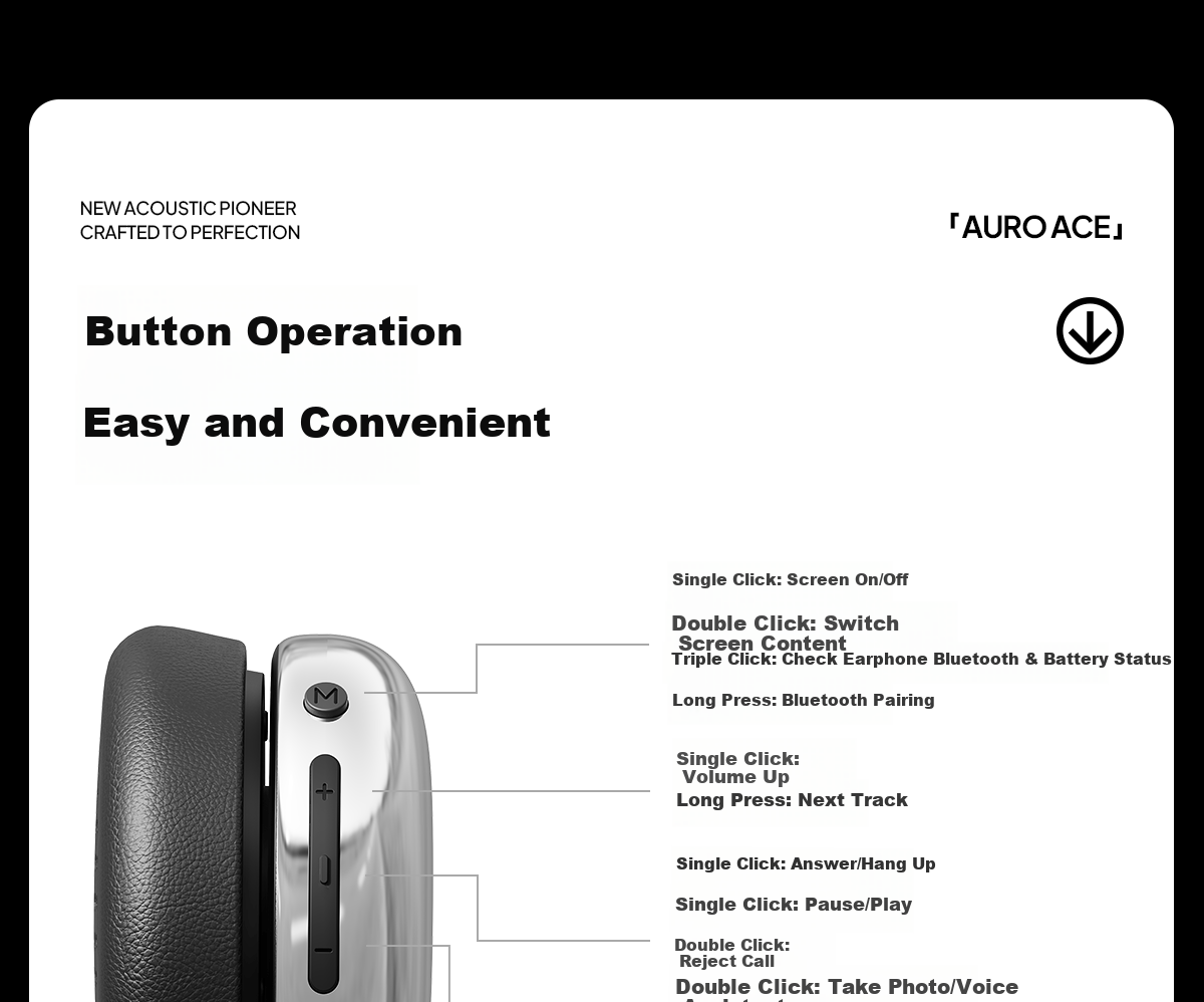 Edifier Auro Ace Over-Ear Wireless Bluetooth Headphones Trendy Screen Fashion Earphones Bluetooth 6.0 Wired and Bluetooth Dual-Mode Connection Compatible with Apple Huawei Xiaomi Obsidian Black 35