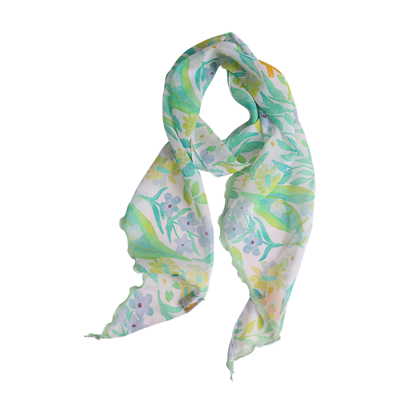 Lagur "Dot Strawberry Fruit" Sweet Feel~ 100% Chiffon Scarf Long Lightweight Women's Light Fresh Green