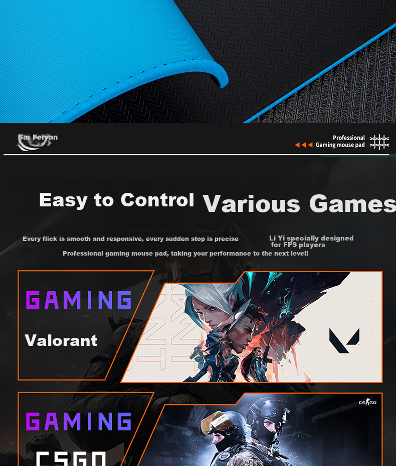 Saifeiyan Wing Series Gaming FPS Mouse Pad Waterproof Fine Surface Neutral Slightly Smooth CS:GO Valorant Special Edition Wing-Silver Star Gray 480x400x4mm Waterproof Fine Surface 13