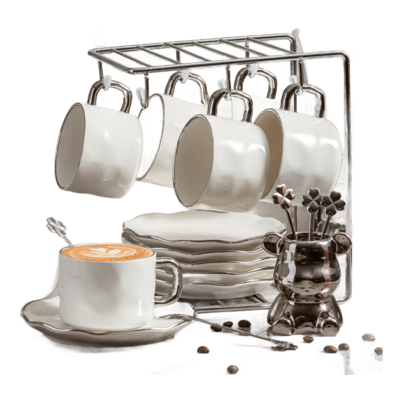 Banwushenghuo High-End European Style Coffee Cup Set with Ceramic Cups And Saucers, Luxurious Afternoon Tea Cups for Office And Home Use