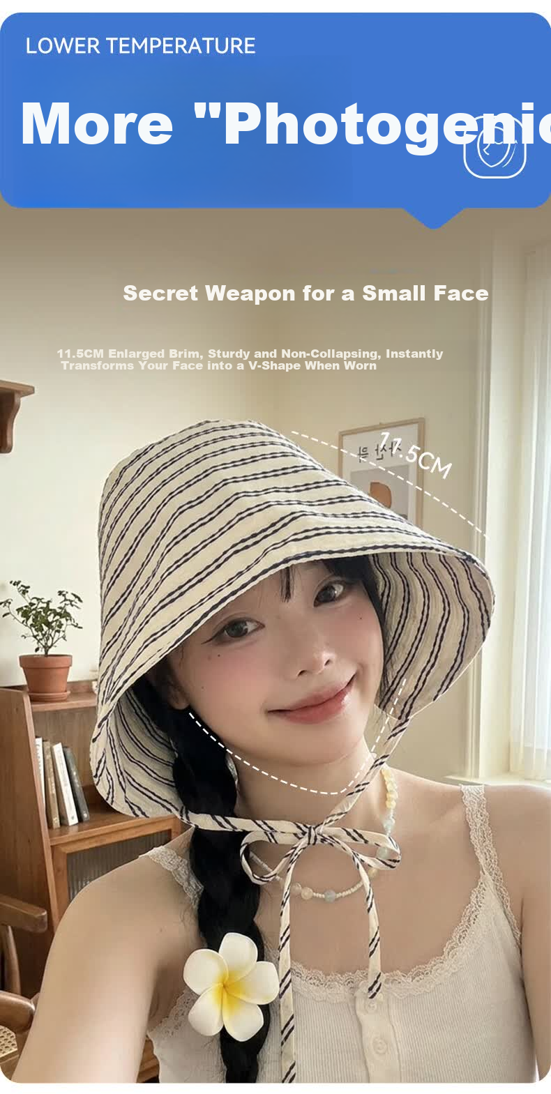 FitonTon Women's Summer Sun Protection Hat Striped UV Protection Outdoor Beach Sun Hat Travel Face Cover Hat 6