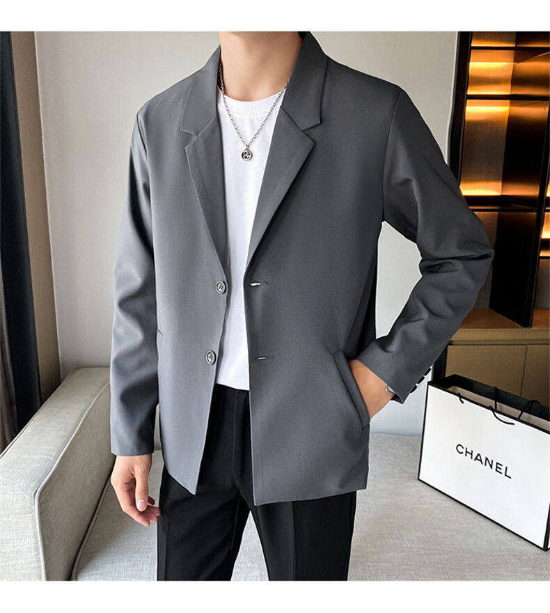 ROMON Men's Summer Breathable Suit Jacket Youth Loose Business Casual Trendy Short Sleeve Blazer Light Gray 3XL 15