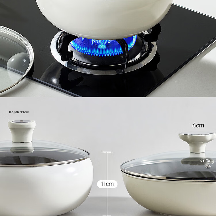 Carote Titanium Ceramic Non-Stick Wok Large Belly Pan 28cm Flat Bottom Stir-Fry Pan for Gas and Induction Cooktops 8