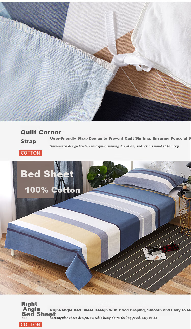 AVIVI Class A Dormitory Three-Piece Set Pure Cotton, 100% Cotton Single Bedding Cover, Bed Sheet, Duvet Cover, 150*200cm, Badel 5