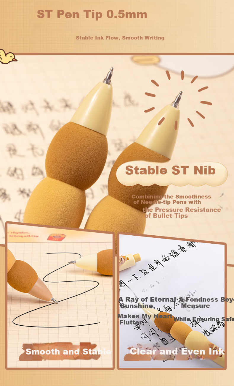 Kaba Bear Retractable Gel Pen 4-Pack ST Smooth 0.5mm Cute 3D Cartoon Quick-Dry Ink Gradient Clip Case Confident Design 8