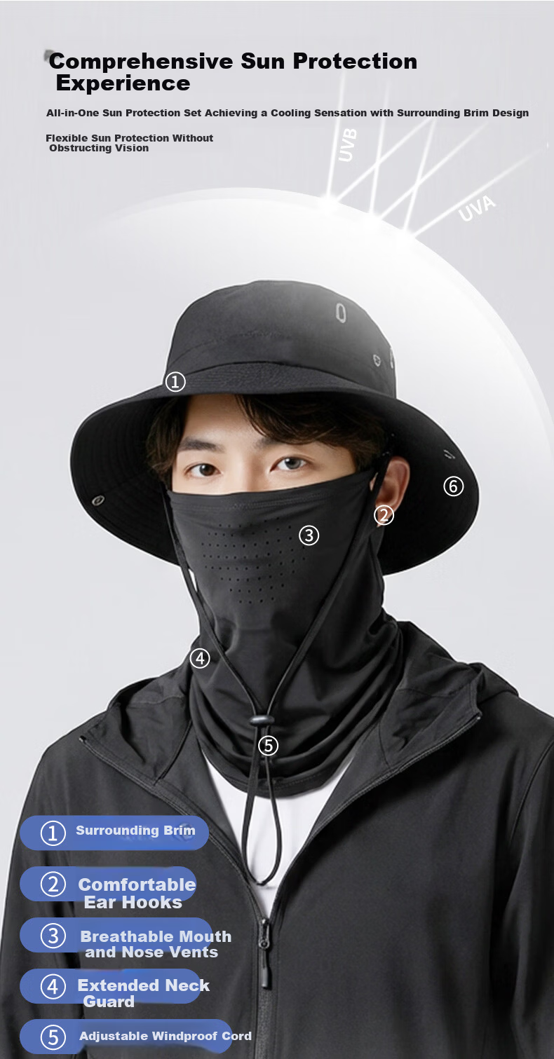 CARTELO Men's Sun Protection Hat Summer Outdoor UV Protection Breathable Mountaineering Fisherman Hat with Face Cover for Women 3