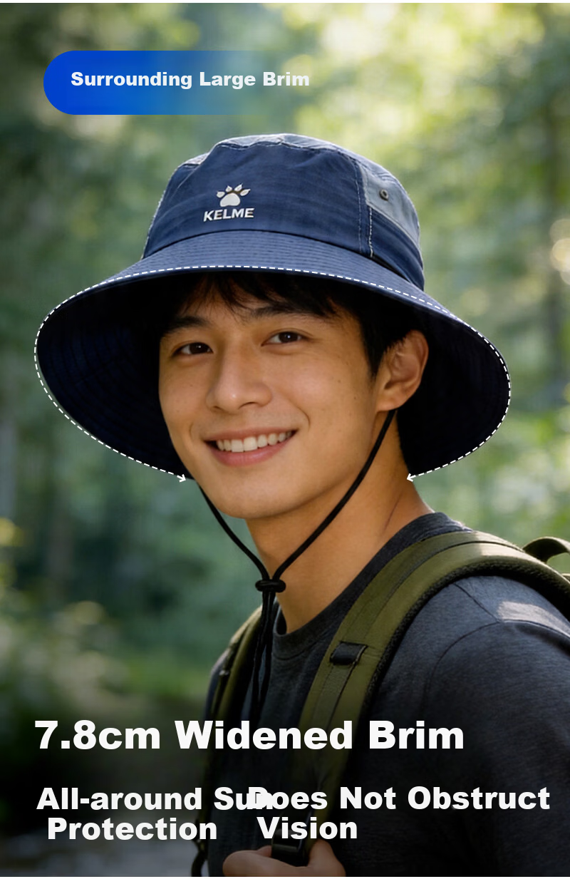 KELME Summer Sun Protection Bucket Hat Unisex Large Head Size Wide Brim Sunshade Sports Cap 3