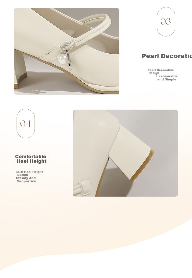 DAPHNE French Mary Jane Shoes for Women, 2026 New Spring Style, Shallow Mouth Gentle Flats, New Chinese-Style High Heels, Beige, Size 36 8