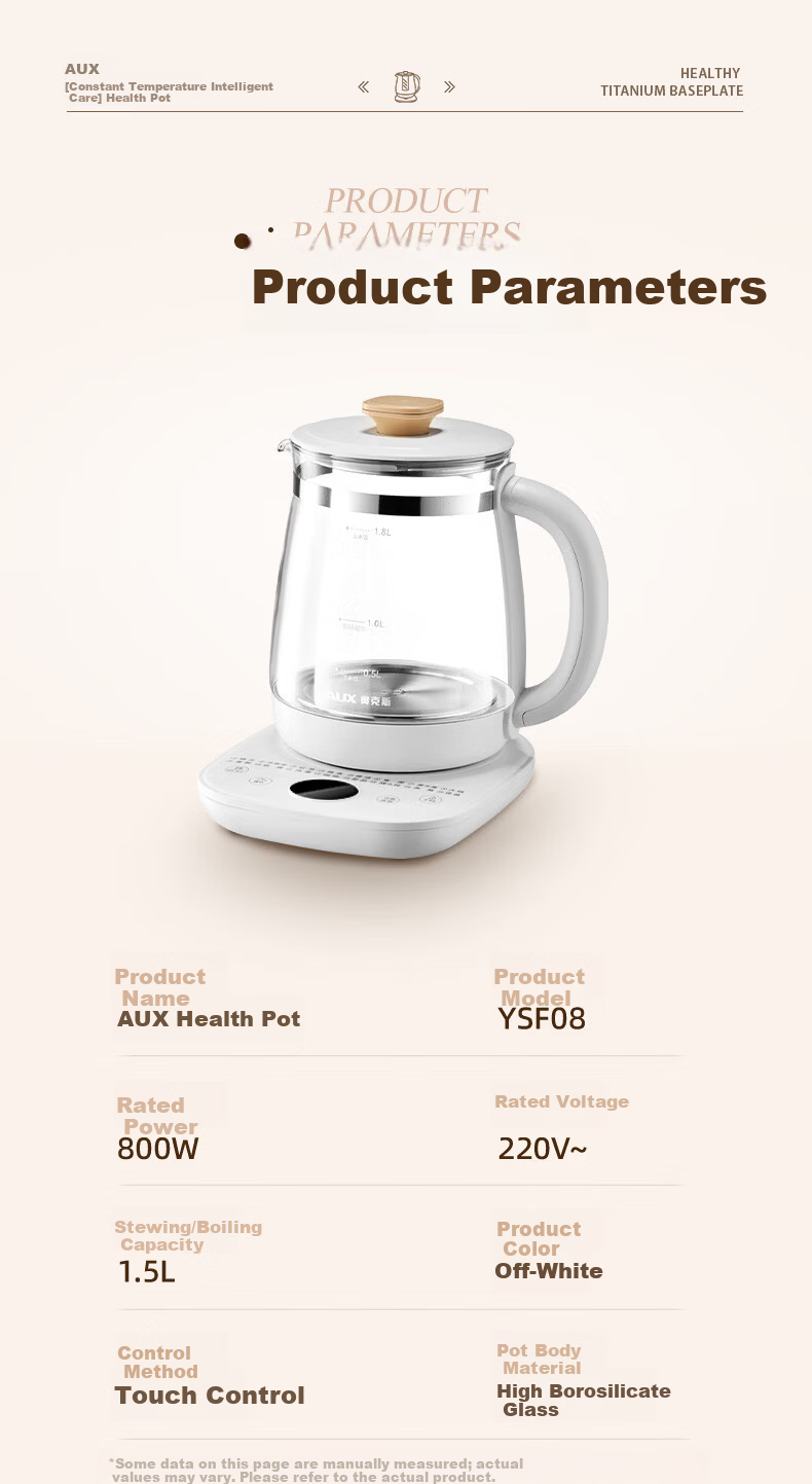 AUX 1.5L Automatic Health Pot Electric Tea Kettle 24H Reservation Multi-Function Smart Temperature Control Flower Tea Maker with 316 Base 15