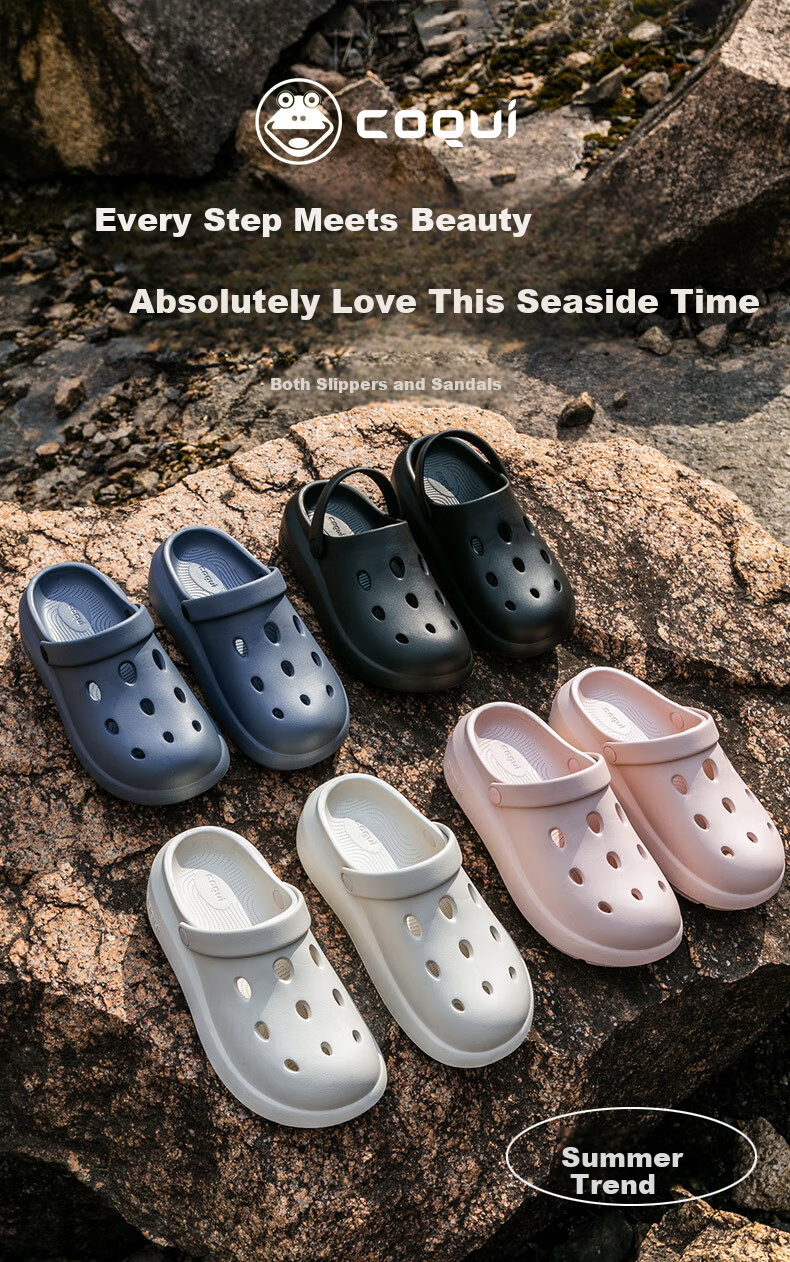 Coqui Unisex Outdoor Casual Breathable Soft Elastic Thick Sole Clogs Sandals Black Size 42-43 CQ2558 1