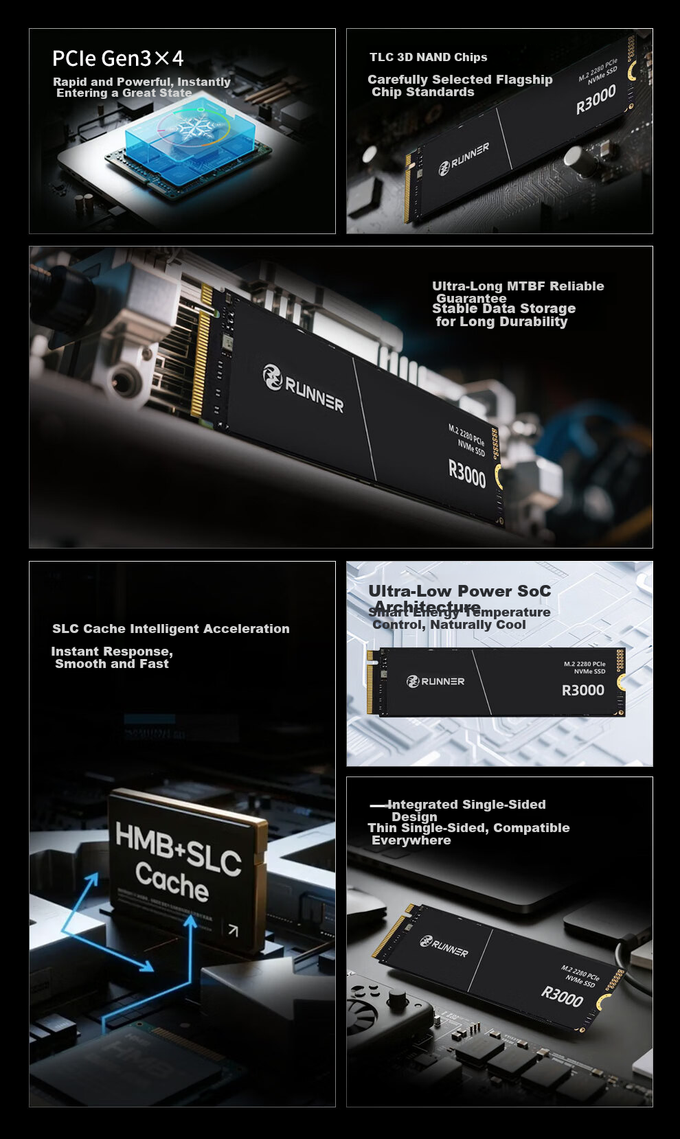 Runner 512GB SSD Solid State Drive M.2 Interface (NVMe Protocol) PCIe 3.0x4 R3000 Series Read Speed 3200MB/s 2