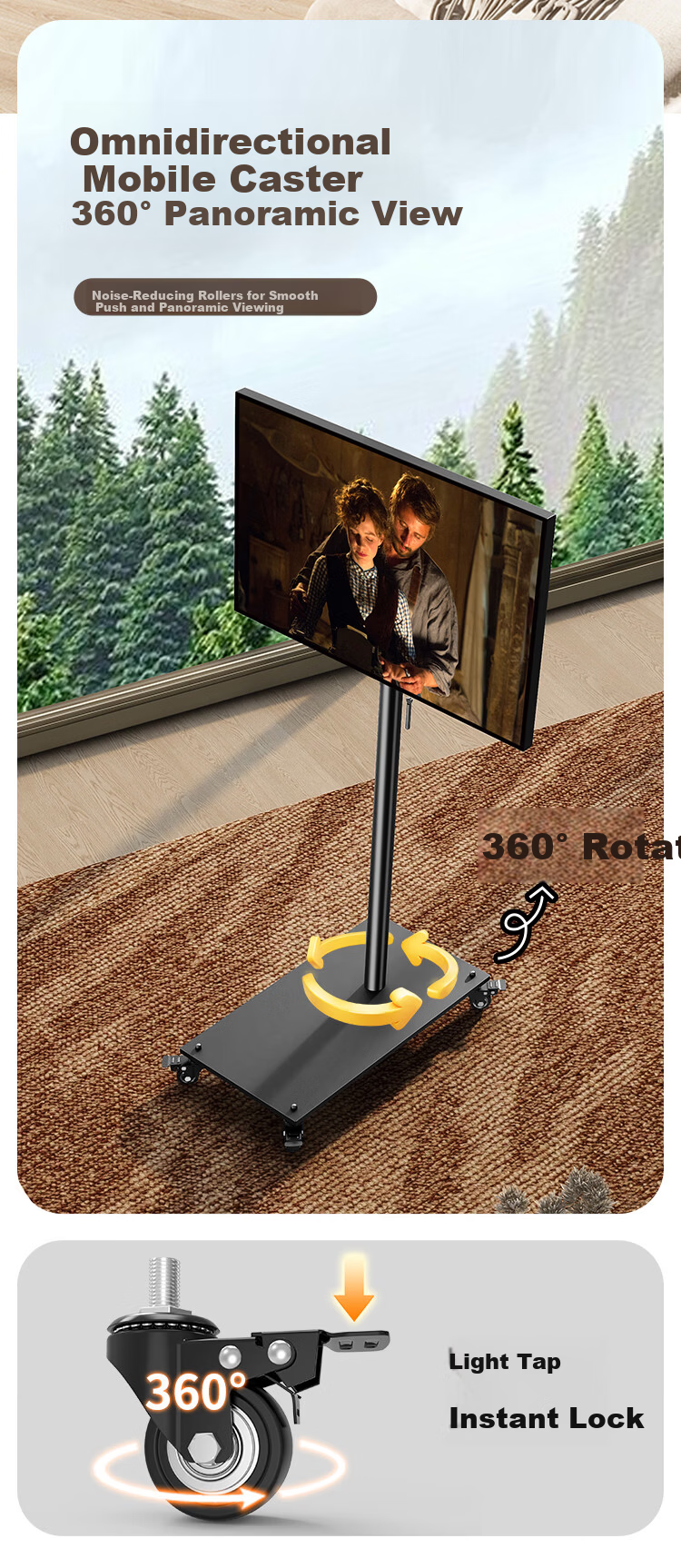 LUCKPRO Floor Mobile Monitor Stand Dual Screen Splicing Video Conference Smart Screen Cart Universal Floor Stand Mount for Office Teaching Exhibitions 7