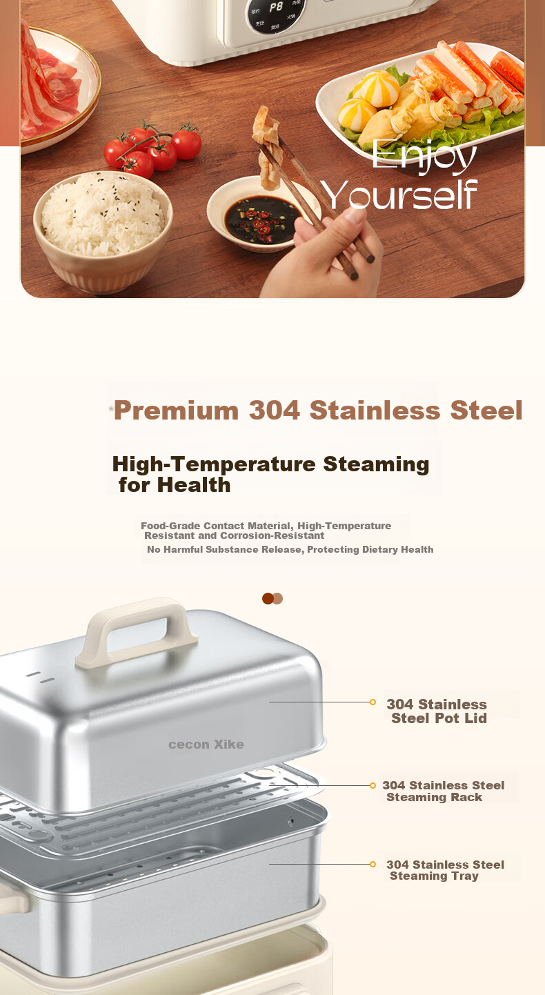 Xike Egg Steamer Multi-Function Electric Steamer Automatic Power-Off Small Stainless Steel Double-Layer Breakfast Egg Cooker JPZDQ806 3