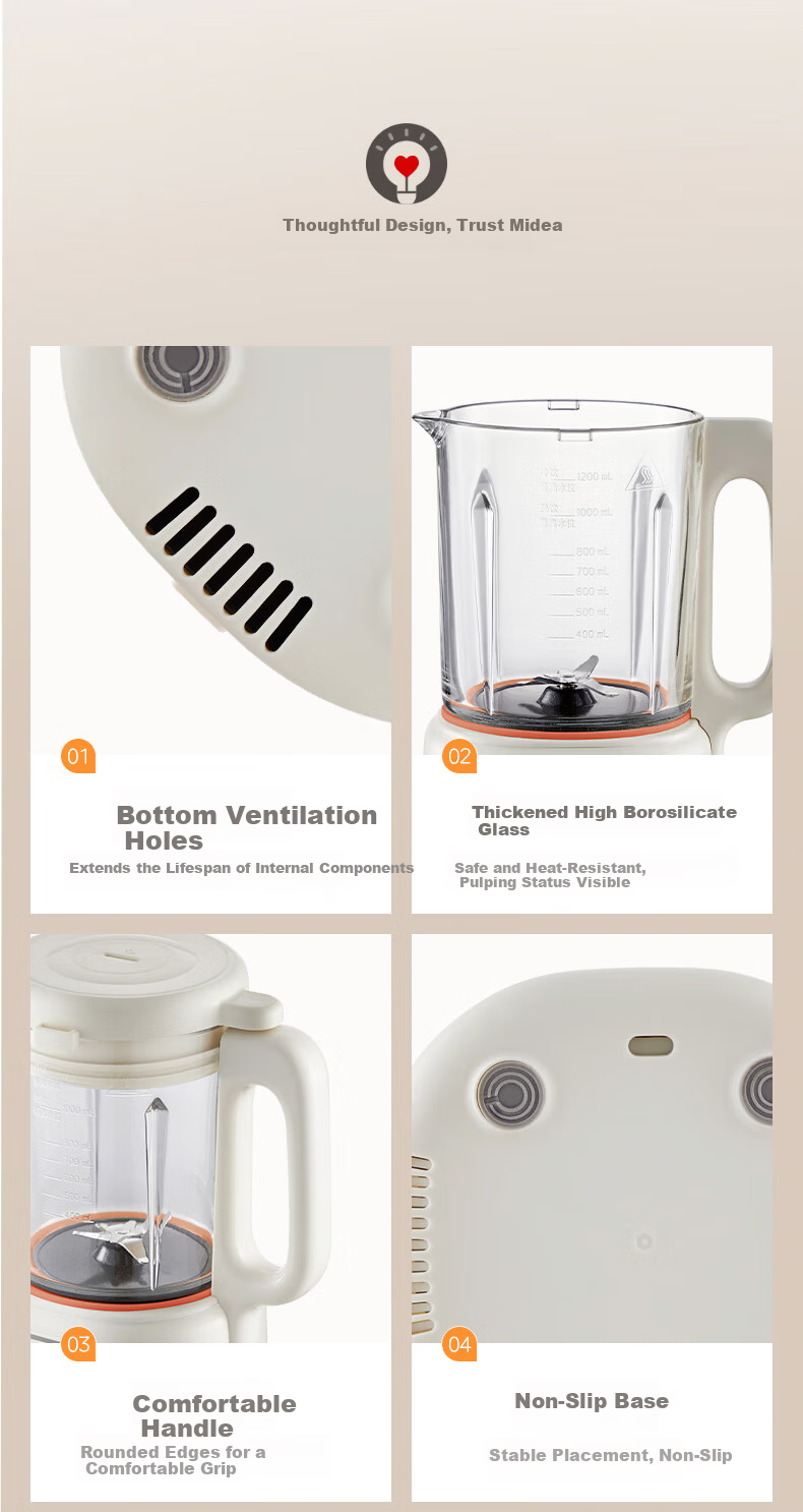 Midea 1.2L Large Capacity Blender Soy Milk Maker, Low Noise, Multifunctional All-in-One Household Fully Automatic, No Cooking, No Washing, New Model D85 Juicer and Food Processor for 2-5 People 17