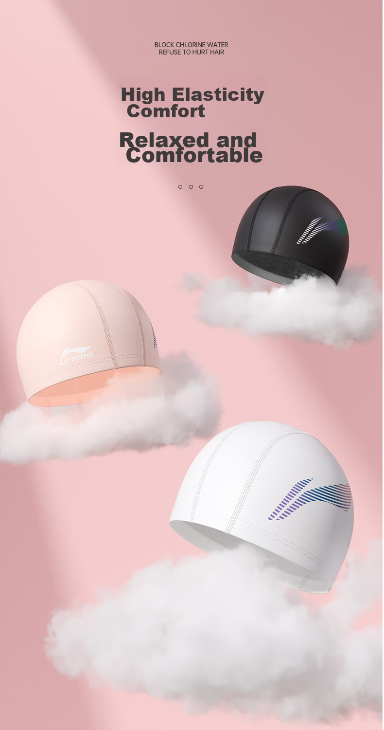 Li-Ning Swimming Cap for Men And Women, Simple Design, PU Coated Long Hair Waterproof Swim Cap, Ear Protection Comfortable Non-Binding LNMT619-2 Pink 5