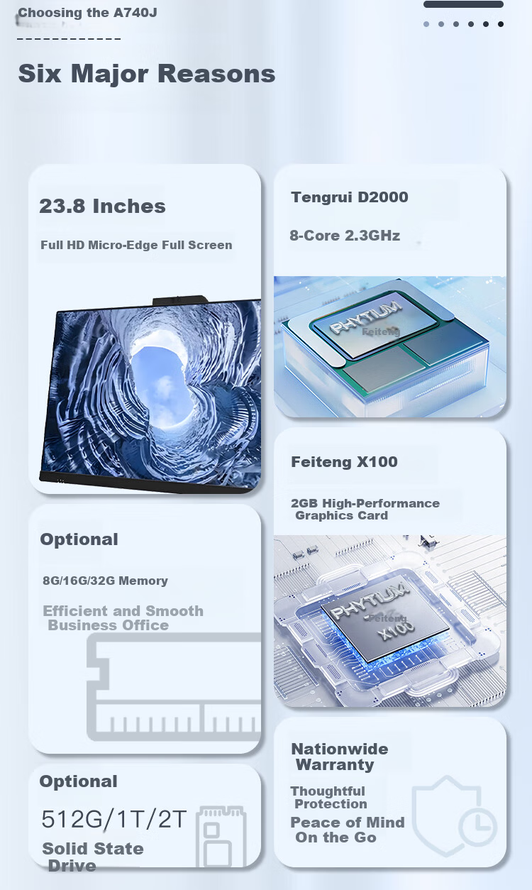 Lenovo Domestic Xinchuang Controlled All-in-One PC Kaitian A740J 23.8-inch Feiteng D2000 8GB 512GB X100-2G Optical Drive V10GF Trial Version Standard Edition 2