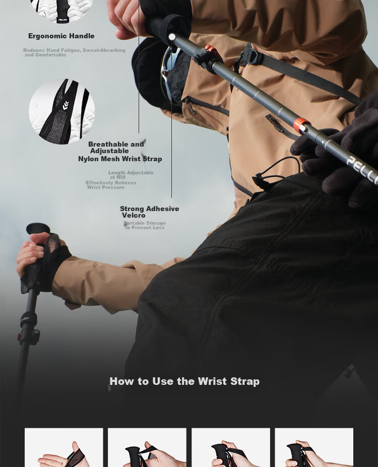Pelliot Yuyi Outdoor 3K Carbon Fiber Folding Ultralight Hiking Trekking Pole 16403644 Black 8