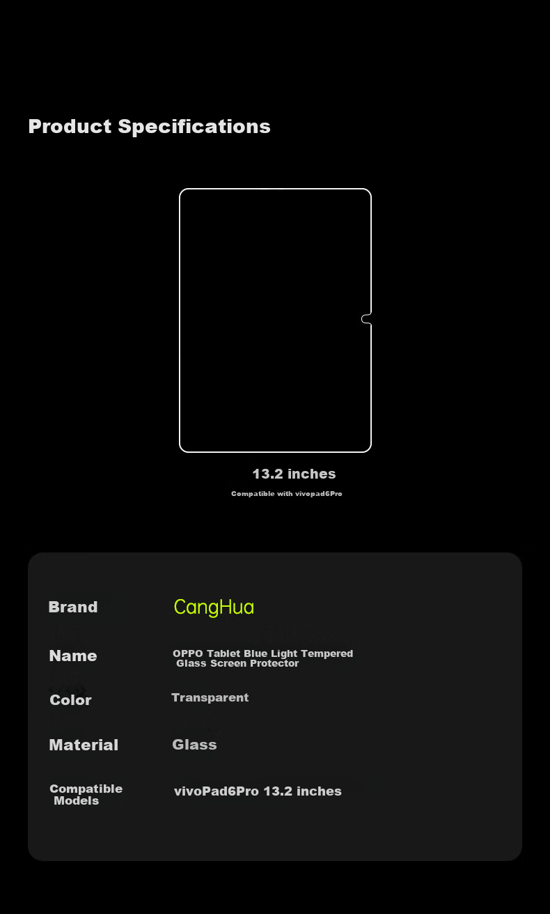 CangHua Tempered Glass Screen Protector for OPPO Pad5Pro, Eye Protection Anti-Blue Light, 13.2-Inch 2026 OnePlus Tablet 3Pro Tempered Glass Film, Full Coverage High Definition Protective Film 1