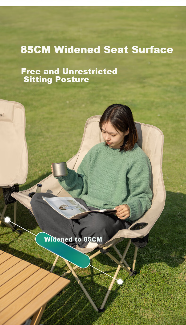 Shanfei Nest Moon Chair Outdoor Folding Chair with Widened Armrests Portable Recliner Picnic Stool Nap Fishing Chair Khaki 4