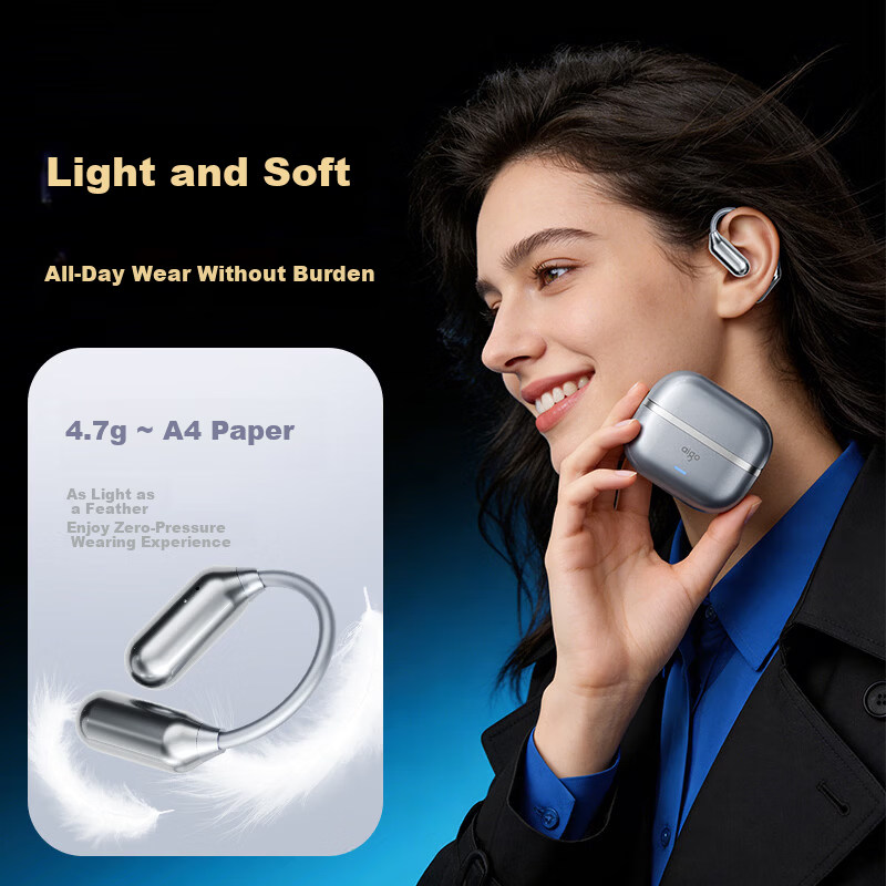 Aigo Bluetooth Earhook Bone Conduction True Wireless Earbuds Long Battery Life Non-In-Ear Running Music Call Noise Cancelling SJ285 Black
