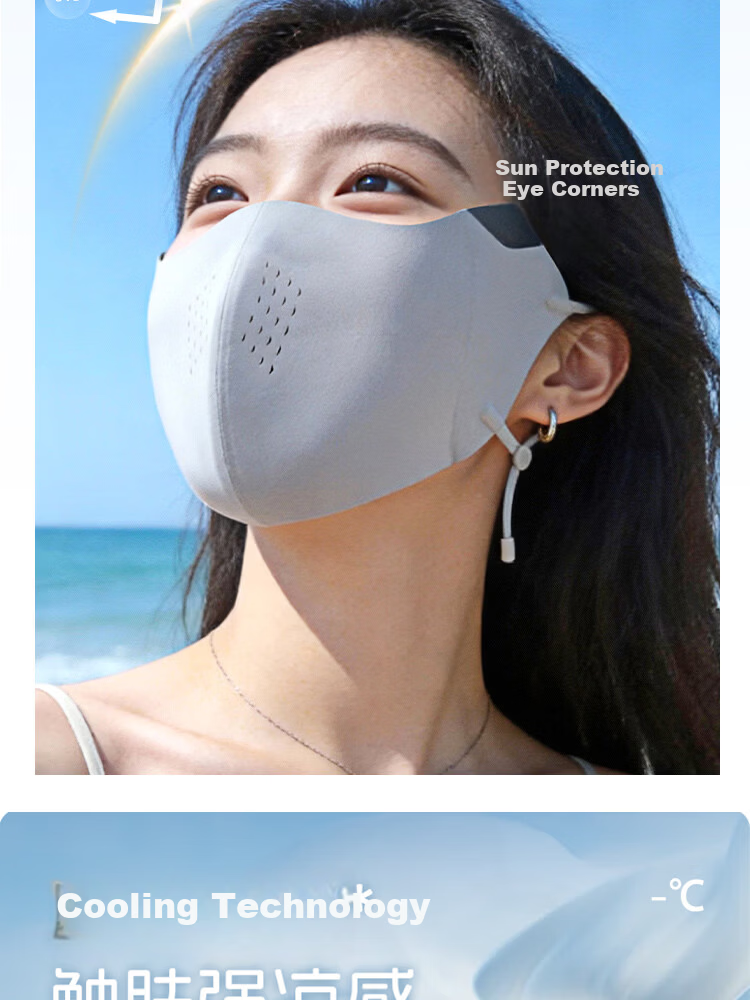 EFZ Ice Silk Sun Protection Mask for Women Summer UV Protection Breathable 3D Eye-Covering Full Face Sun Shield for Cycling 3